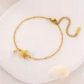 Goldener Seestern und Perlen Anhänger Armband, Strand Ozean Stil Modeschmuck für Frauen. - Einzeln Seestern Perle / Gold