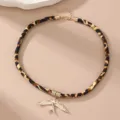 Damen Mode Leo Print Stoff Choker Halskette mit goldenem Schwalbe Vogel Anhänger Schmuck. - Vogelanhänger-Stil