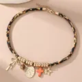 Leopard Print Choker Halskette mit goldenen Metallperlen und süßen Anhängern Damen. - Leoparden Gold Regulärer Stil
