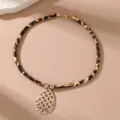 Leopard Print Samt Kordel Halskette mit Gold Hohl Anhänger Mode Damen Schmuck Chic - Hohl Wassertropfen Anhänger Stil
