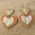 Orecchini pendenti chic a doppio cuore con paillettes colorate gioielli da festa alla moda - Stile Doppio Cuore Paillettes Colorate (EZ5270-A) / Paillettes Multicolore