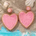Orecchini pendenti con cuore perle rosa fatti a mano perline gioielli carini dettaglio - Stile Doppio Cuore Perline Rosa (EZ5271-A) / Perline Rosa