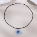 Schwarze Wachskordel Halskette mit blauem Glas Fisch Anhänger für Damen modischer Schmuck. - Blaue Blume Dreidimensionaler Fisch Stil (NZ3310-N)