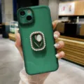 Premium Pearl Tulip Stand iPhone Case Dark Green Protective Back Cover Stylish - Green / iPhone 15Promax