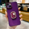 Cover per telefono viola con supporto di perle a tulipano e pratica protezione per obiettivi. - Viola