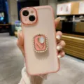 Cover rosa per smartphone con supporto tulipano di perle, elegante custodia protettiva. - Rosa