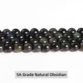 Natural 5A black obsidian round beads for DIY jewelry making featuring a metallic sheen - 6mm / 60 Counts / 5A Grade Single Eye Black Obsidian