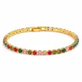 Pulsera de tenis de cristal multicolor, cadena dorada de circonita arcoíris para mujeres. - Circonita Multicolor