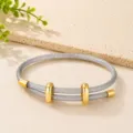 Zilveren mesh metalen armband met gouden ringen, stijlvolle holle gevlochten modearmband. - Witgoud
