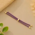 Bracciale in corda intrecciata Milanese viola 3mm accessorio DIY con perle dorate. - Viola scuro