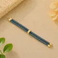 Braccialetto intrecciato in corda Milano 3mm blu e giallo con punte in metallo dorato per fai da te. - Blu navy