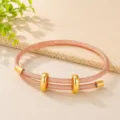 Modieuze roségouden metalen mesh geweven armband met twee glijdende gouden ringen voor dames - Roségoud
