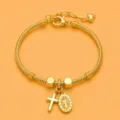 Verzwaarde slangenketting armband met hartbedel, kruis en religieuze ovale hanger voor vrouwen. - Stijl A