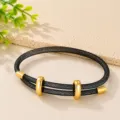 Zwarte mesh geweven armband met gouden metalen ringen stijlvol mode sieraden accessoire - Gunmetal