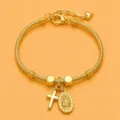 Bracciale a Catena Serpente Dorato con Croce e Medaglione Ovale Donna Variante Elegante - Stile G