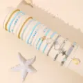 Set di bracciali di perline in stile bohémien con conchiglie e stelle marine estive. - Gamma di colori blu