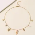 Böhmische Ozean Strand Muschel Seestern Buchstabe Perle Anhänger Gold Kette Damen Halskette - Buchstabe D Stil (NZ3241-D) / Gold
