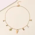 Goldener Strand Choker Halskette mit Muschel Stern Perle und Buchstaben Anhänger Damen - Buchstabe E Stil (NZ3241-E) / Gold