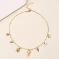 Goldene Strand Muschel Seestern Buchstabe Halskette Boho Stil Modeschmuck für Damen - Buchstabe F Stil (NZ3241-F) / Gold