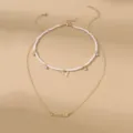 Doppellagige Perlen Schmetterling Anhänger Halskette Set mit Aquarius Sternzeichen. - Wassermann Sternzeichen (NZ2887) / Gold