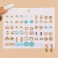 Set orecchini a lobo colorati con 30 paia con conchiglie e cuori stile vintage. - Set orecchini a bottone stile misto 1