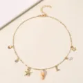 Goldschmuck Muschel Seestern Buchstabe L Anhänger Halskette Strand boho Damen Mode - Buchstabe L Stil (NZ3241-L) / Gold