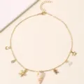 Goldene Muschel Seestern Perle Buchstabe R Anhänger Halskette Strand Boho Schmuck Detail - Buchstabe R Stil (NZ3241-R) / Gold