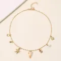 Goldene Kette Muschel Seestern Perle Buchstabe Anhänger Halskette böhmischer Strandschmuck - Buchstabe S Stil (NZ3241-S) / Gold