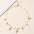 Goldene Muschel Seestern Buchstabe Anhänger Halskette Böhmischer Sommer Strand Schmuck - Buchstabe T Stil (NZ3241-T) / Gold