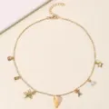 BOHO Strand Muschel Perle Buchstabe Anhänger Gold Halskette Damen Schmuck Accessoire - Buchstabe X Stil (NZ3241-X) / Gold