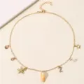 Goldene Strand Halskette mit Muschel Stern Perle und Buchstabe Anhänger Boho Damen Schmuck - Buchstabe Z Stil (NZ3241-Z) / Gold