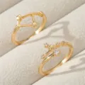Detailansicht von goldenen Sternbildringen mit glitzernden Zirkoniasteinen auf Samt. - Vergoldeter Typ - Widder (RZ0816)