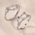 Detailansicht silberner Sternbild Ringe, elegantes Sterndesign, verstellbarer Modeschmuck. - Weißgold Vergoldeter Typ - Steinbock (RZ0817)