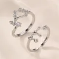 Silberne Sternbild offene Ringe Set mit Strass Stern Anhänger für Damen modischer Schmuck - Weißgold Vergoldeter Typ - Löwe (RZ0817)
