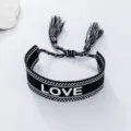Black and white woven bracelet with love letters and tassels, unisex casual daily wrist jewelry. - Style (BZ1725heise) / Black