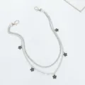 Catena da vita doppia argentata stile punk unisex con pendenti fiori neri hip hop - 115cm / Stile Argento (ZMB0138baik)