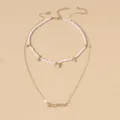 Zweilagige Perlenhalskette Set mit Schmetterling und Sternzeichen Anhänger für Damen. - Schütze Sternzeichen (NZ2887) / Gold