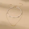 Doppelte Perlenkette mit Kristallschmetterling und Jungfrau Anhänger für Damen Mode - Jungfrau Sternzeichen (NZ2887) / Gold
