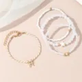 Set von 5 minimalistischen Sternbild Perlen Armbänder für Damen, eleganter Schmuck - Fische / 4-teiliges Set