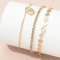 Juego de tobilleras doradas en capas con colgante de candado de corazón y pedrería. - Tobillera Apilable con Colgante de Candado (FZ0353jinse) / Dorado