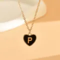 Goldfarbene Kette mit schwarzem Emaile-Herz-Anhänger und dem Buchstaben P für Damen. - Buchstabe P (NZ2864) / Schwarz