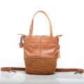 Borsa a secchiello in vera pelle intrecciata vintage borsa a mano marrone da donna - Marrone