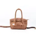 Borsa a mano da donna in vera pelle goffrata con fiori vintage, borsa a tracolla top. - Caffè