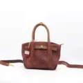 Borsa a mano vintage in vera pelle da donna, borsa a spalla casual con stampa in rilievo elegante. - Borgogna