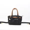 Genuine leather embossed vintage tote bag with top handles and shoulder strap for women. - Black