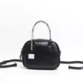Borsa a tracolla retro in vera pelle nera, piccola borsa a cuscino versatile per donna. - Nero