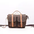 Borsa a tracolla vintage in vera pelle goffrata da donna borsa messenger retrò elegante - Caffè 3