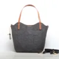 Vintage embossed leather tote bag for women, top grain cowhide shoulder bag with strap. - Black