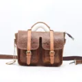 Vintage crazy horse leather women messenger bag floral embossed shoulder crossbody - Reddish Brown 2
