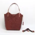 Vintage embossed leather tote bag for women, top layer cowhide shoulder handbag with strap. - Dark Coffee 1